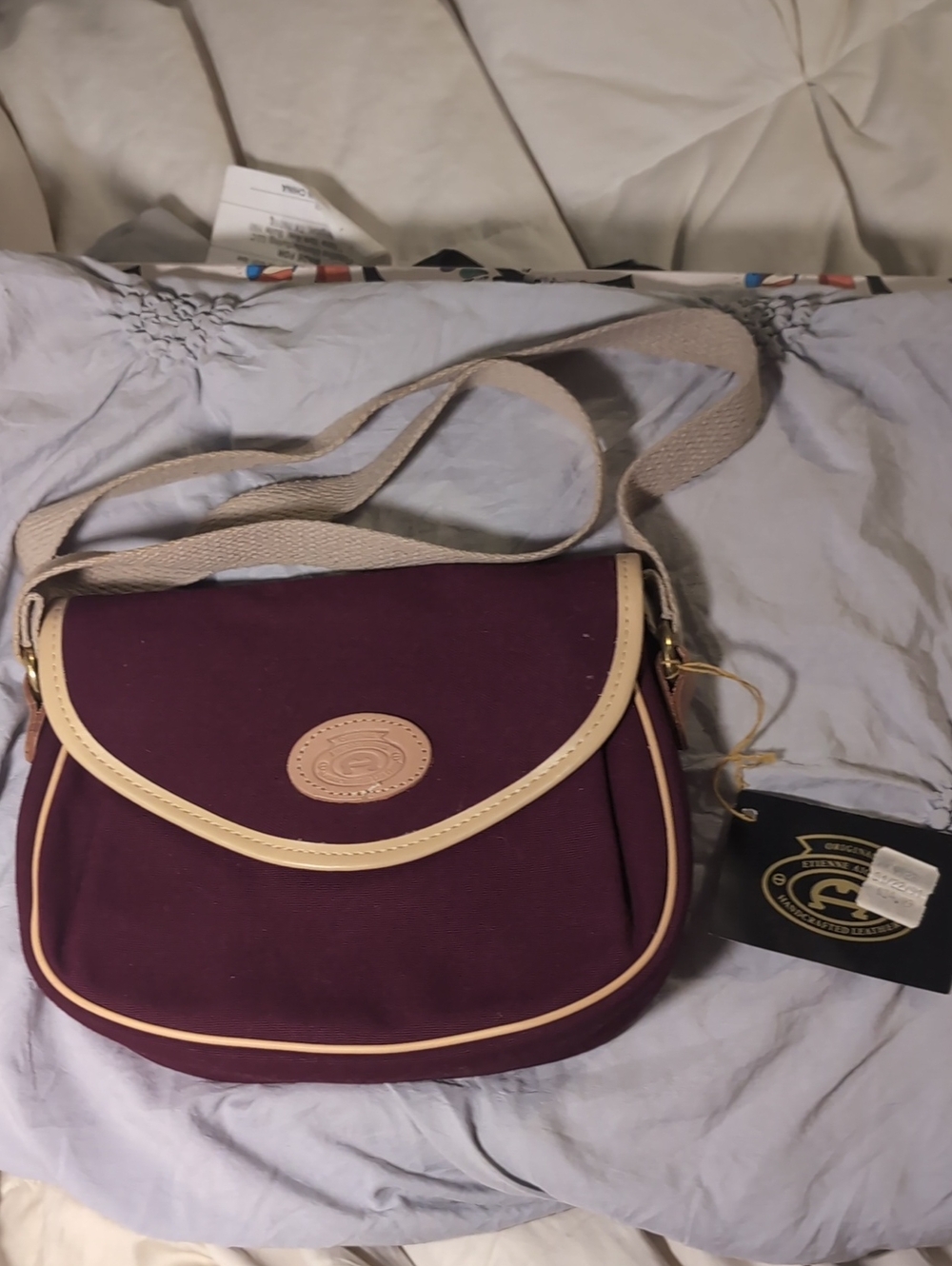 Aigner Plum Crossbody with Cream Trim and Canvas Strap